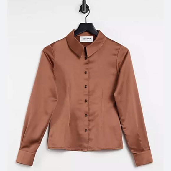 COLLUSION Satin Button Down Shirt - Picture 1 of 1